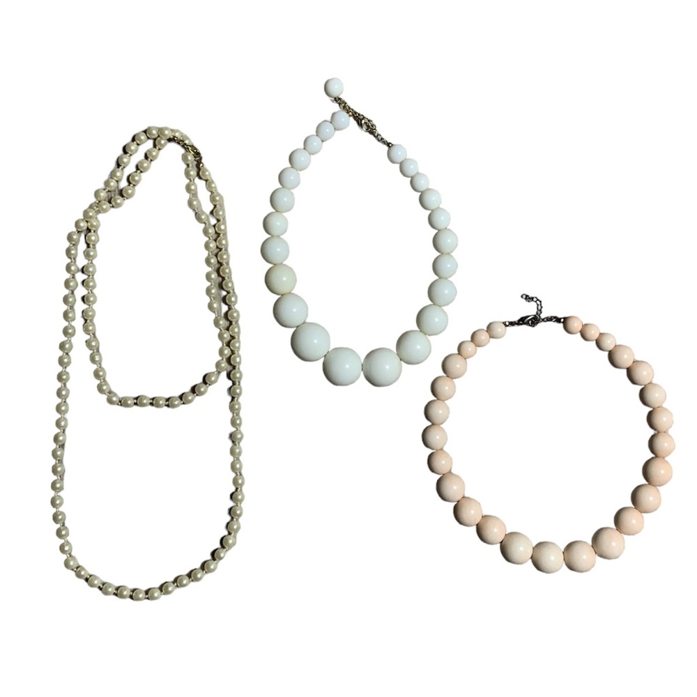 Set of 3 Faux Pearl Necklaces Cream White Peach‎ Graduated Bead Costume Jewelry